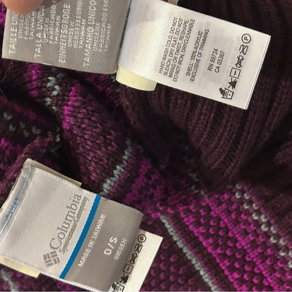 Columbia Winter‎ Hat & Scarf Set Women’s Purple Knit Pattern One Size Winter